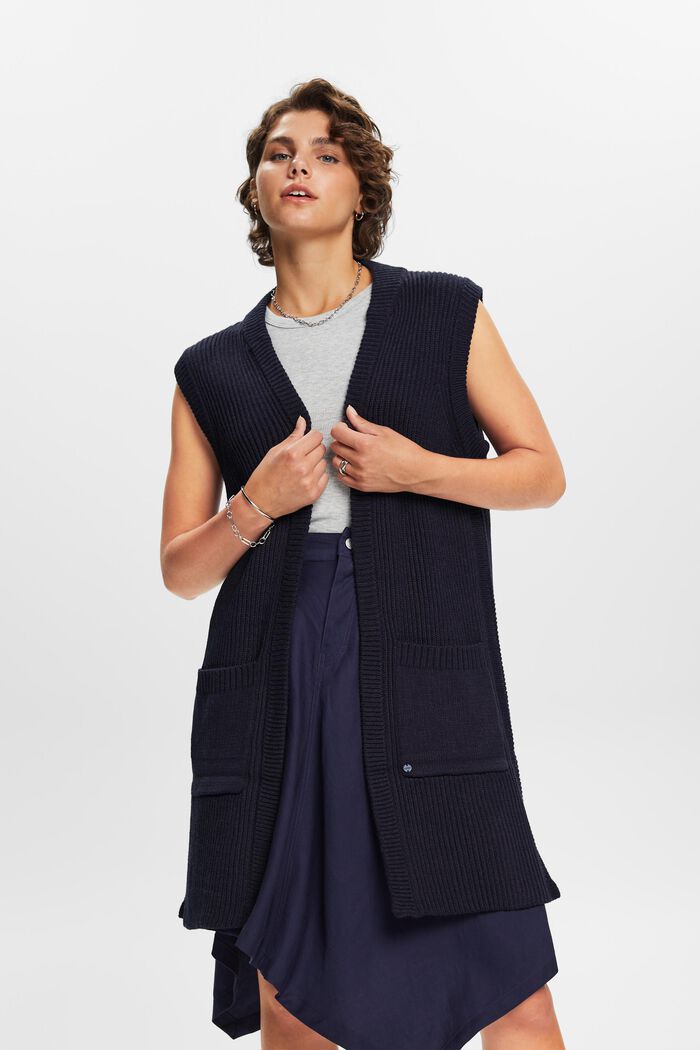 In materiale riciclato: cardigan lungo senza maniche, NAVY, detail image number 4