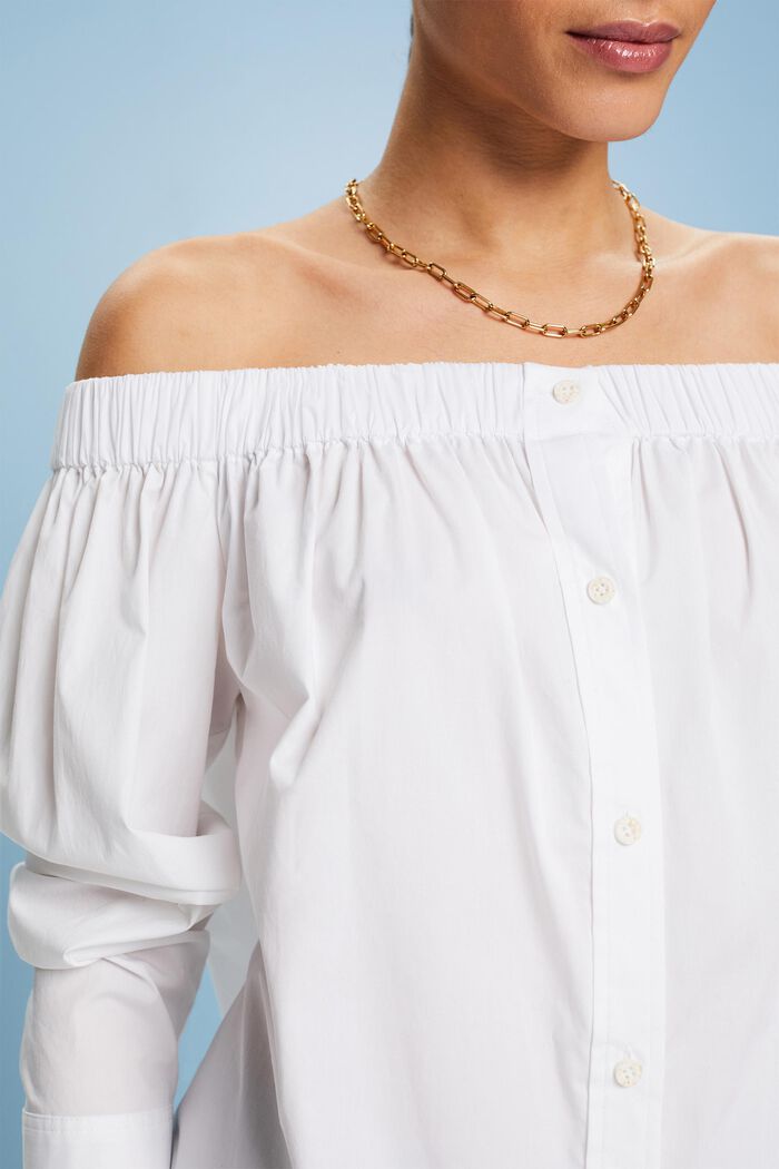 Blusa in popeline Carmen con spalle scoperte, WHITE, detail image number 3