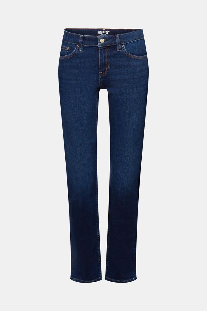 Jeans elasticizzati a gamba dritta, misto cotone, BLUE DARK WASHED, detail image number 7