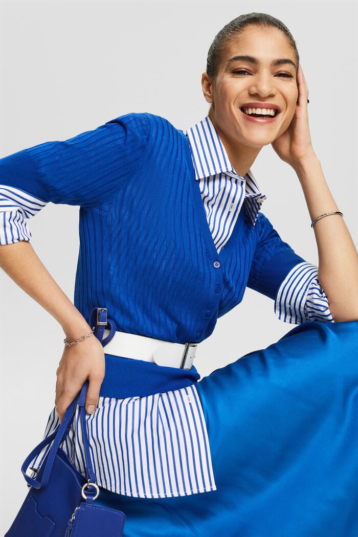 Top in maglia con bottoni, BRIGHT BLUE, detail image number 4