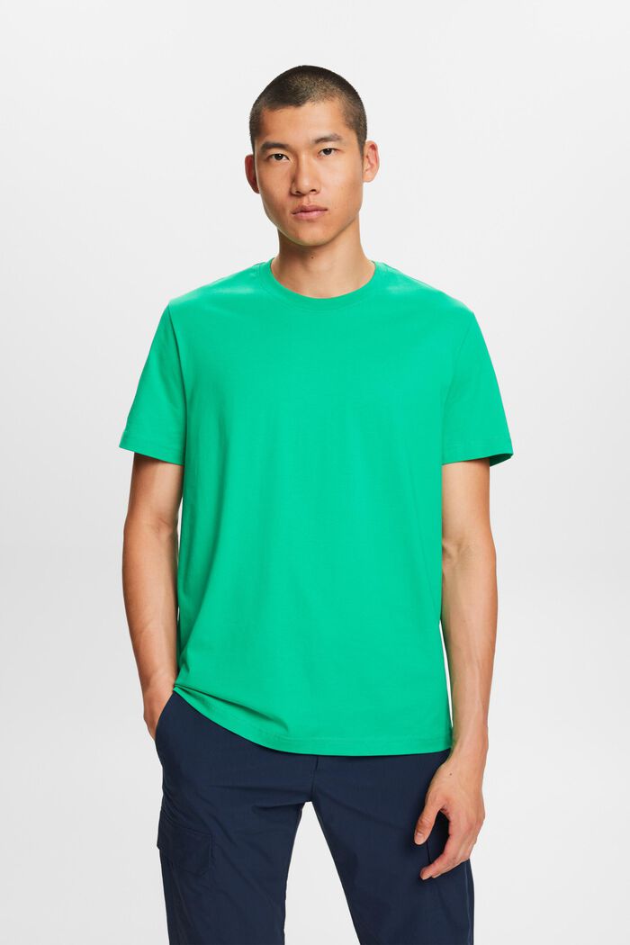 T-shirt girocollo in jersey di cotone Pima, GREEN, detail image number 0