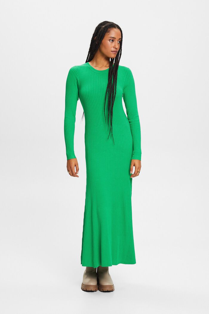 Abito maxi in maglia a coste, GREEN, detail image number 0