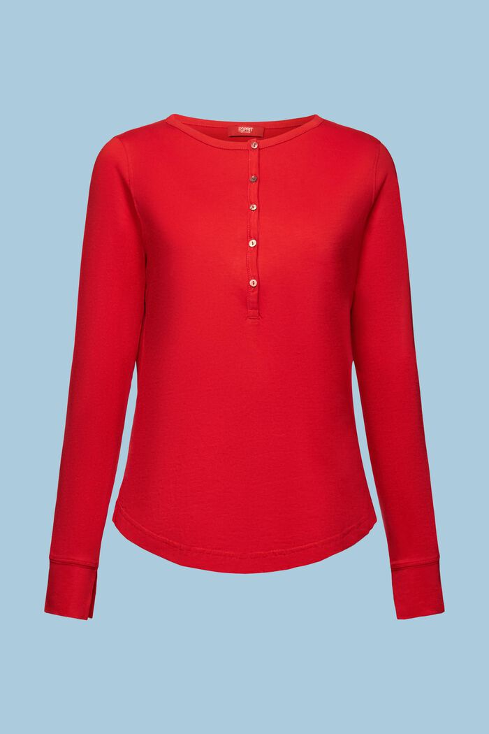 Top in cotone con scollo henley, DARK RED, detail image number 7