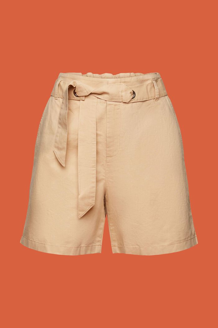 Pantaloncini con cintura da annodare, misto cotone e lino, SAND, detail image number 6