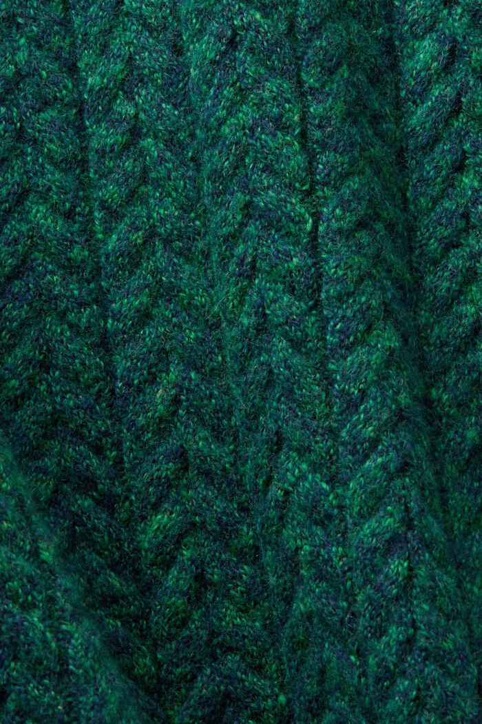 Pullover a girocollo in maglia intrecciata melange, GREEN, detail image number 5