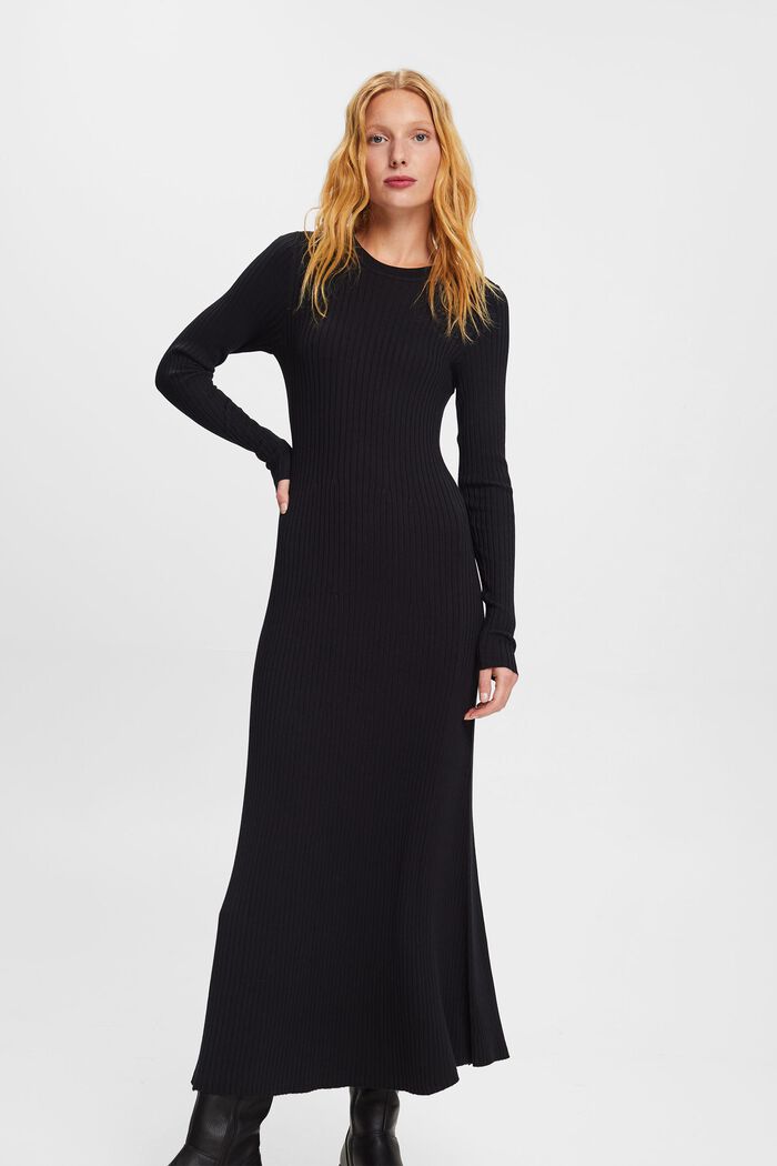 Abito maxi in maglia a coste, BLACK, detail image number 0