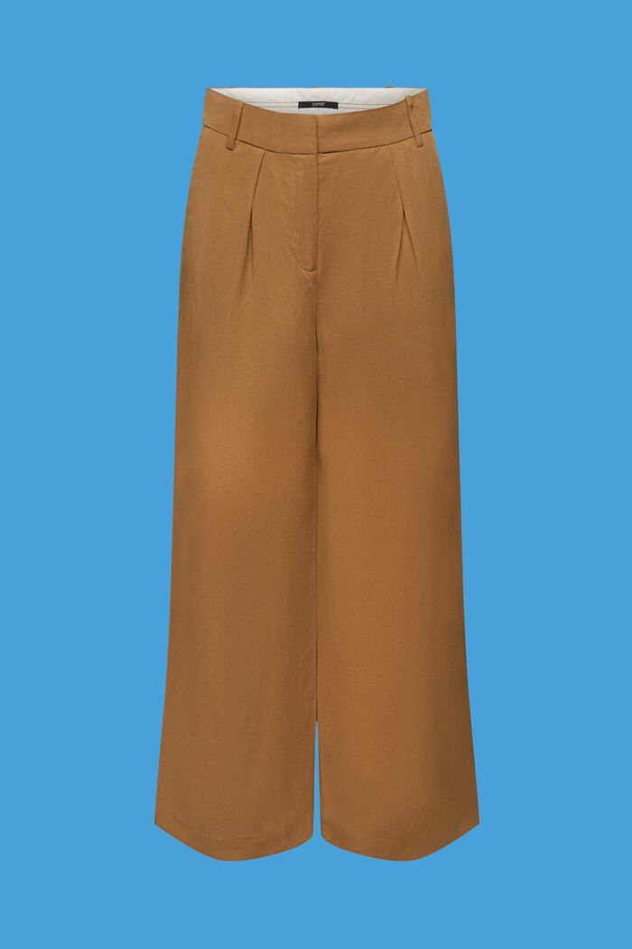 Pantaloni cropped a vita alta, gamba larga in lino, PALE KHAKI, detail image number 5