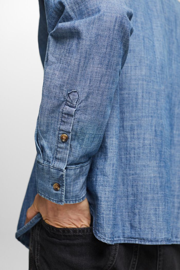 Camicia button-down in denim, BLUE MEDIUM WASHED, detail image number 3