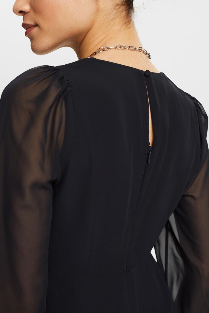 Mini abito in chiffon con scollo a V, BLACK, detail image number 3