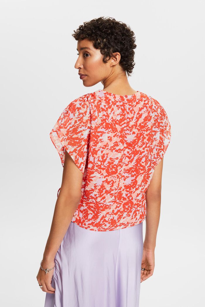 Blusa in chiffon con coulisse e stampa, PASTEL ORANGE, detail image number 2