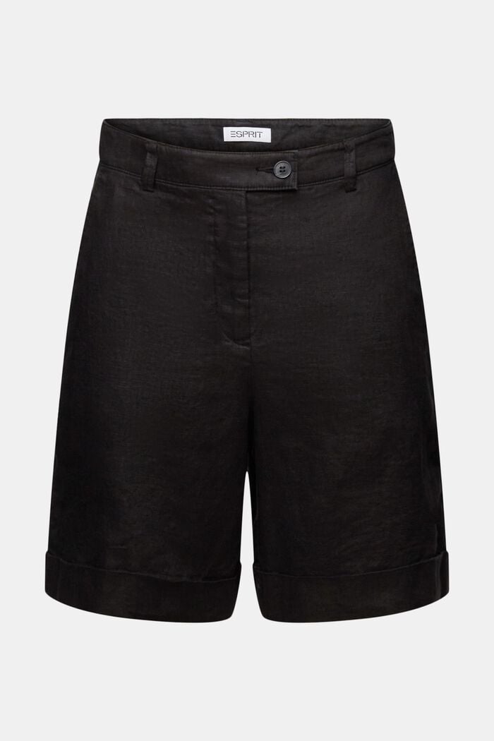 Pantaloncini in lino con risvolto, BLACK, detail image number 6