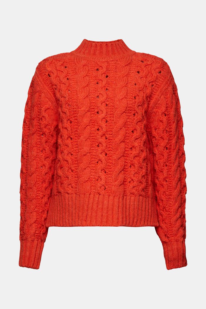 Pullover in misto lana in maglia intrecciata, BRIGHT ORANGE, detail image number 6