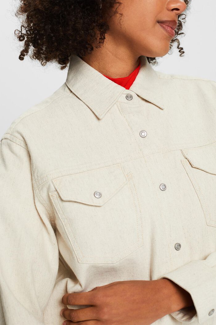 Blusa a maniche lunghe con overshirt, OFF WHITE, detail image number 3