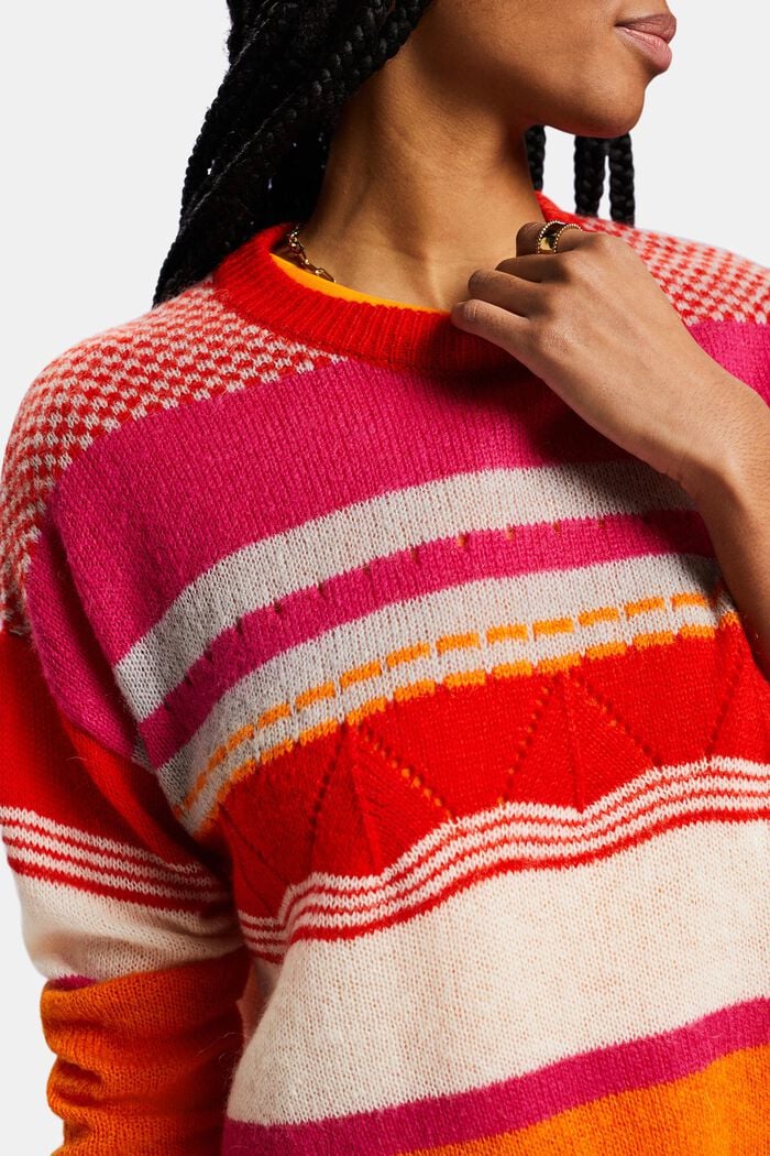 Pullover girocollo a righe, RED, detail image number 3
