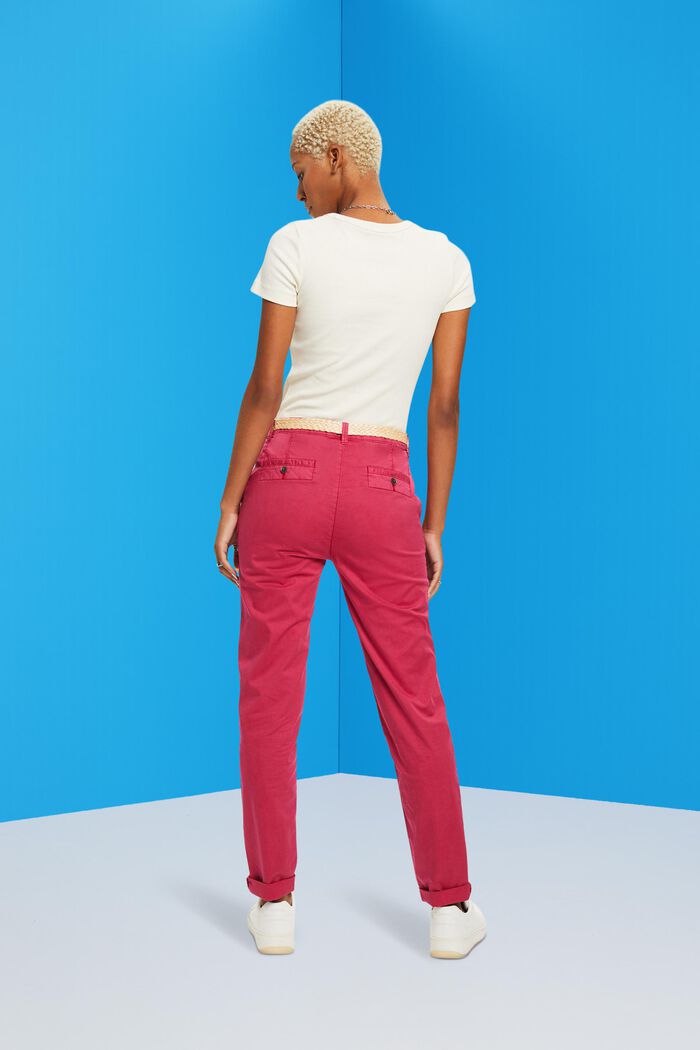 Pantaloni chino stretch leggeri con cintura, DARK PINK, detail image number 3
