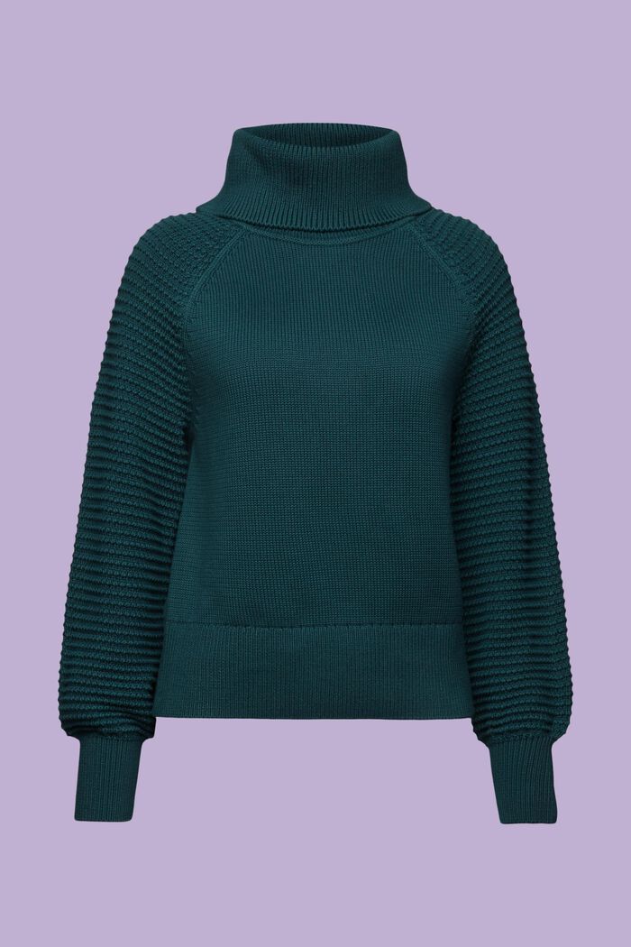 Pullover dolcevita in cotone, EMERALD GREEN, detail image number 5