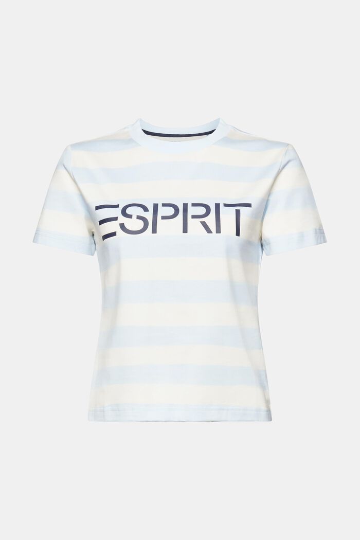 T-shirt in cotone con logo a righe, PASTEL BLUE, detail image number 5