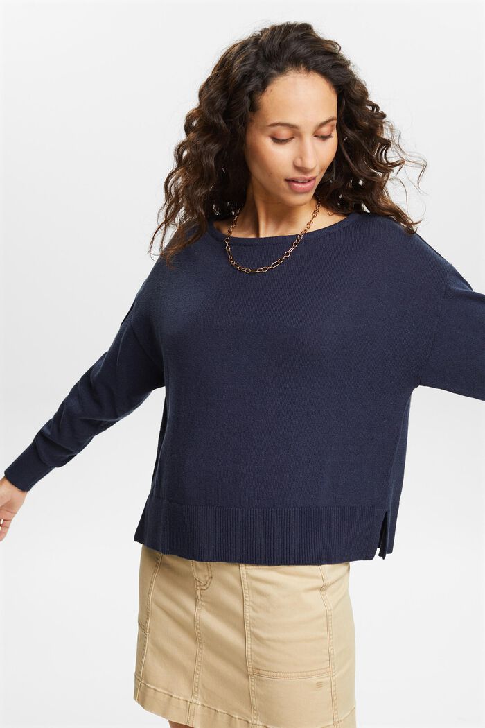 Pullover in cotone e lino, NAVY, detail image number 4