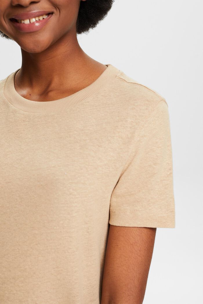T-shirt in cotone e lino, BEIGE, detail image number 3