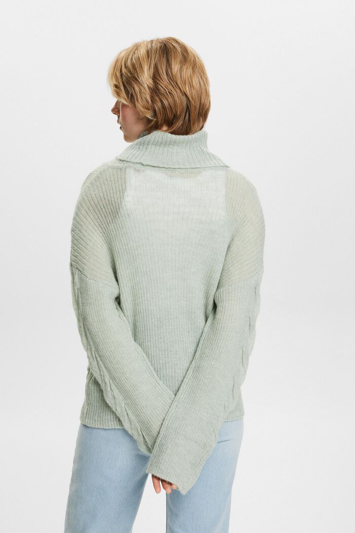 Pullover in maglia intrecciata a dolcevita, LIGHT AQUA GREEN, detail image number 4