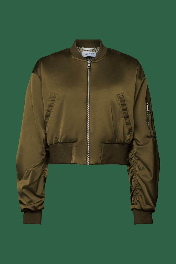 Giacca bomber cropped in raso, KHAKI GREEN, detail image number 6