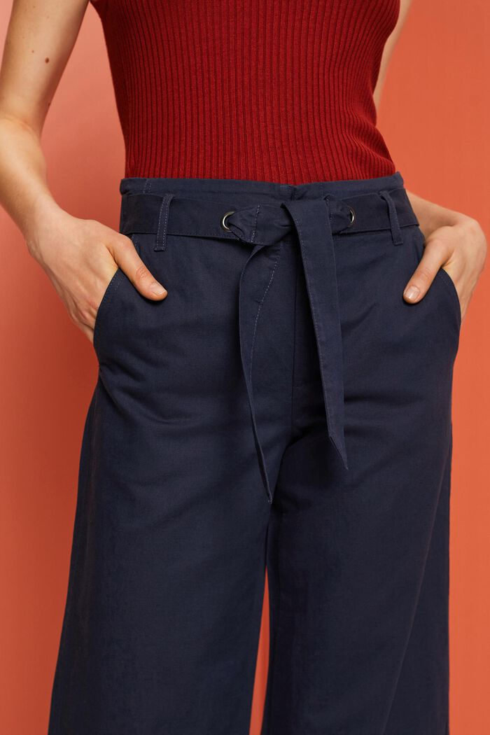 Culotte in lino e cotone con cintura, NAVY, detail image number 2