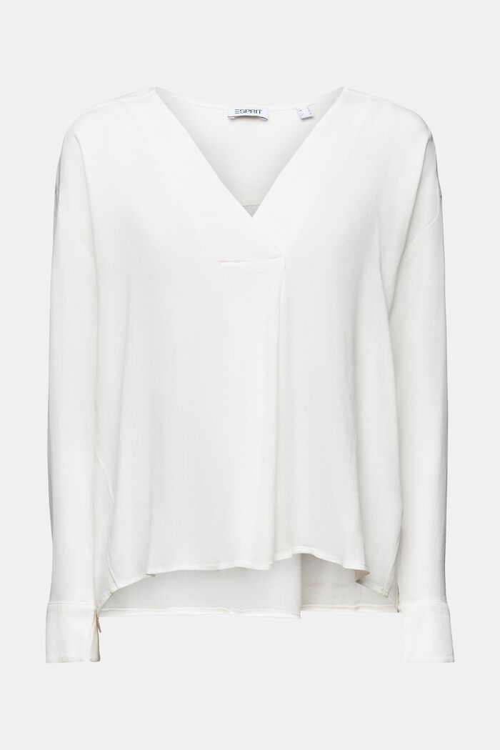 Blusa in crêpe con scollo a V, OFF WHITE, detail image number 5