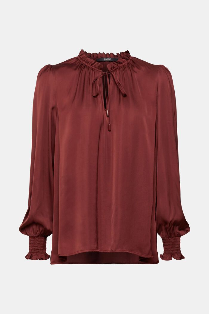 Blusa in raso con colletto arricciato, LENZING™ ECOVERO™, BORDEAUX RED, detail image number 2