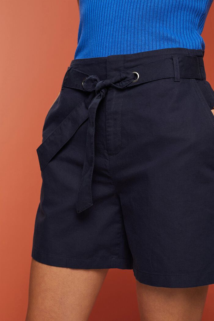 Pantaloncini con cintura da annodare, misto cotone e lino, NAVY, detail image number 2