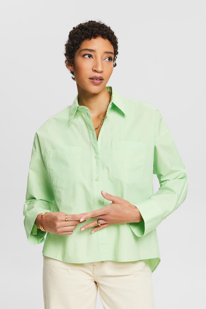 Camicia button-up in popeline di cotone, LIGHT GREEN, detail image number 0