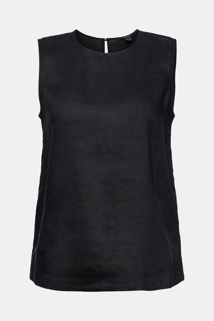 Top blusato in 100% lino, BLACK, detail image number 0