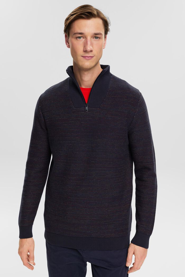 Pullover con zip corta a righe colorate, NAVY, detail image number 0