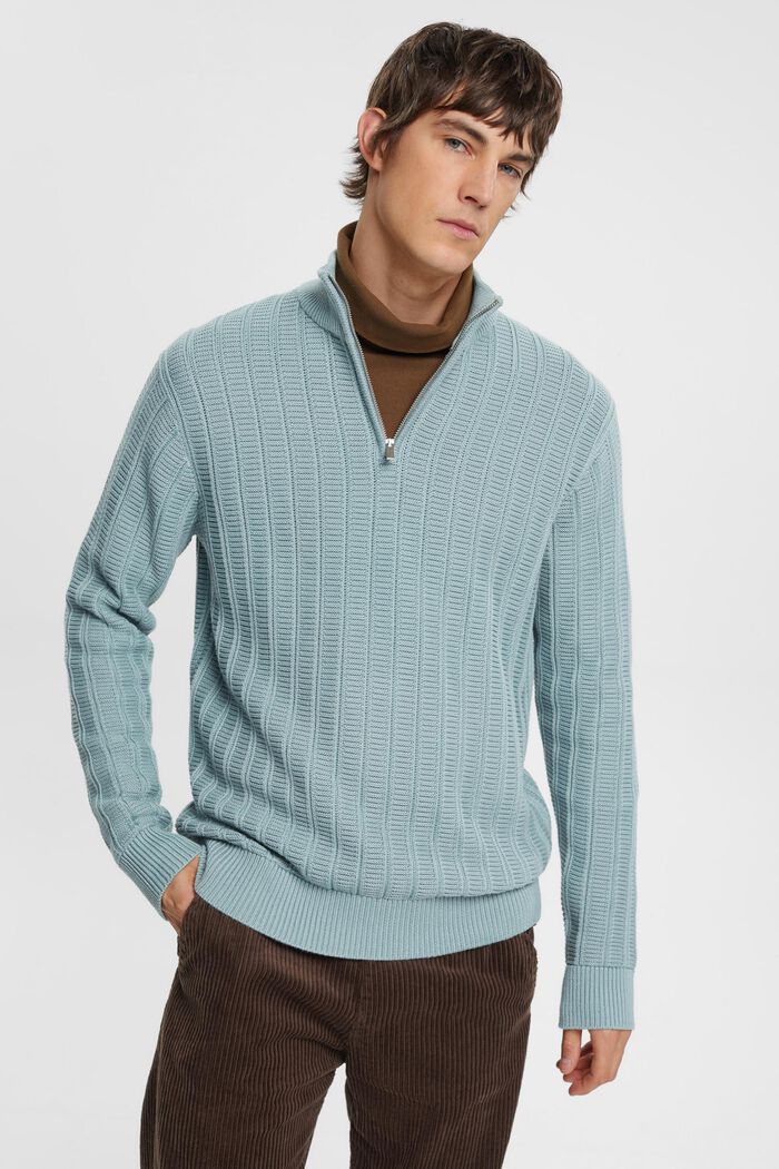 Pullover in maglia larga con zip di media lunghezza, GREY BLUE, detail image number 0