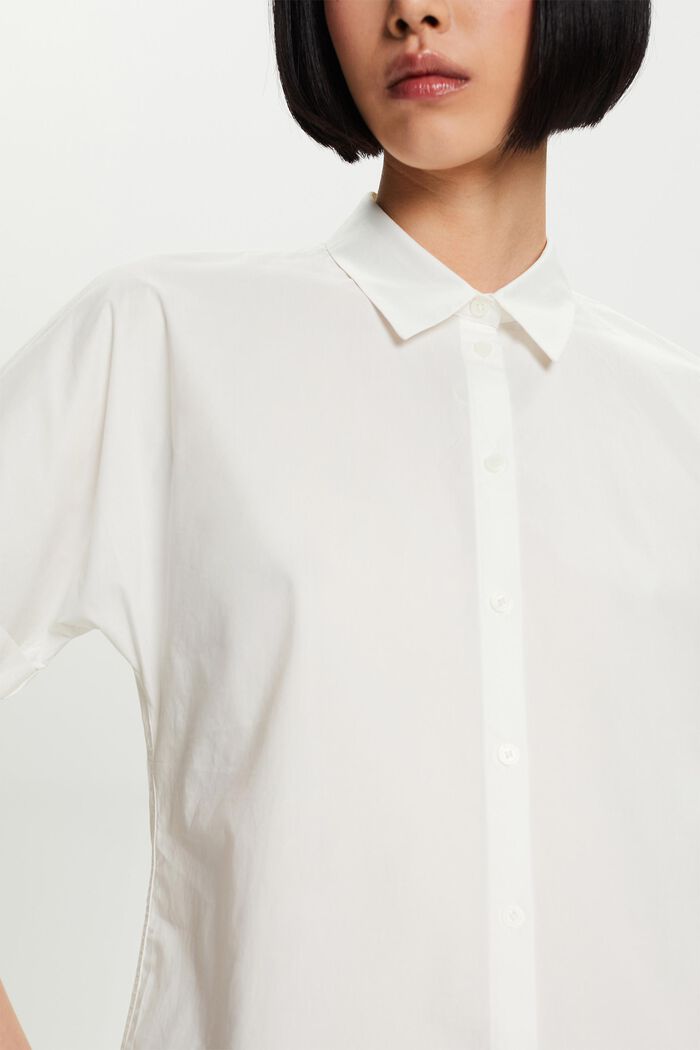 Camicia a maniche corte in popeline di cotone, OFF WHITE, detail image number 4