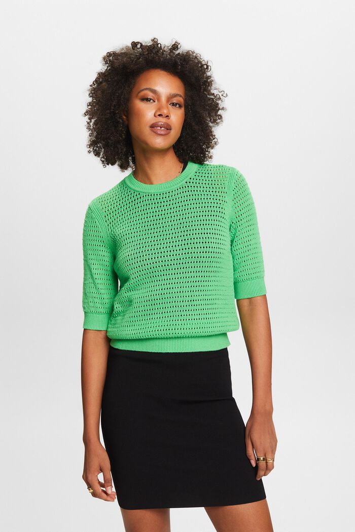 Pullover in mesh a manica corta, CITRUS GREEN, detail image number 0
