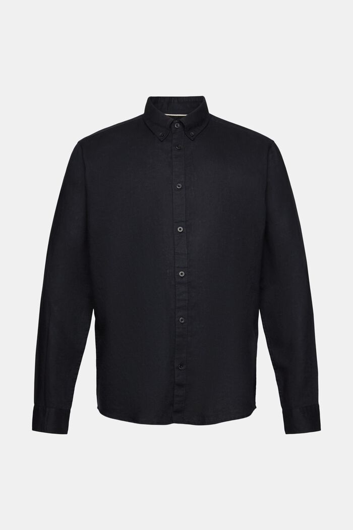 Camicia button-down in misto cotone e lino, BLACK, detail image number 5