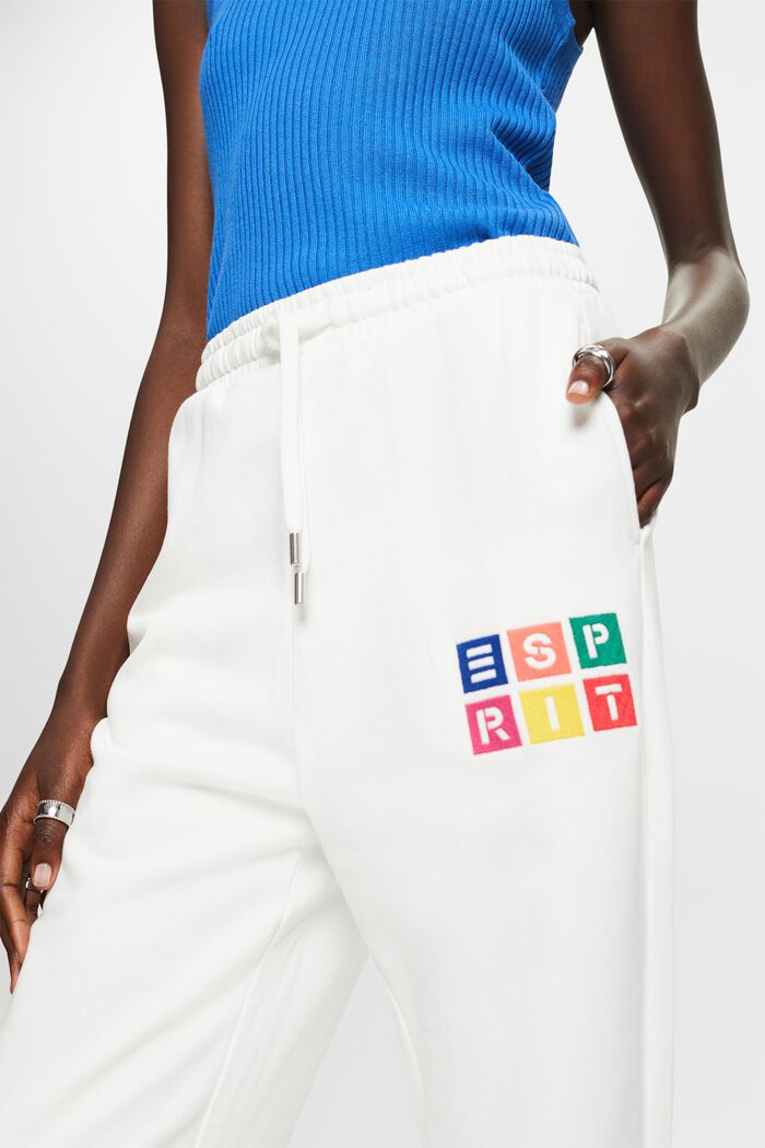 Pantaloni sportivi con logo ricamato in cotone biologico, OFF WHITE, detail image number 2