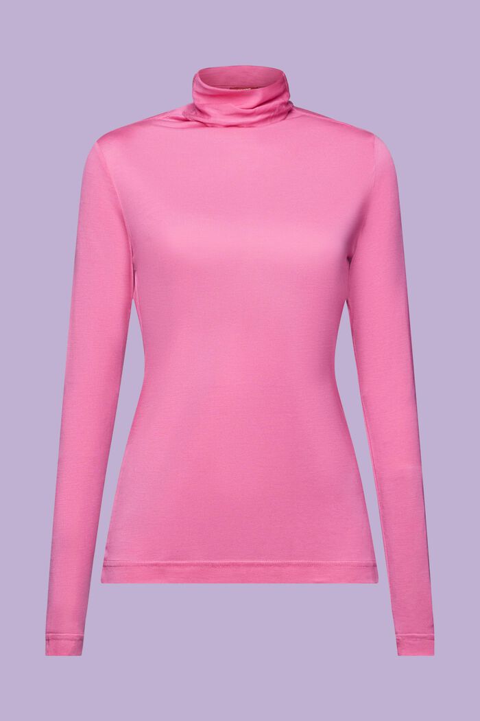 Maglia dolcevita a maniche lunghe in jersey, PINK FUCHSIA, detail image number 6