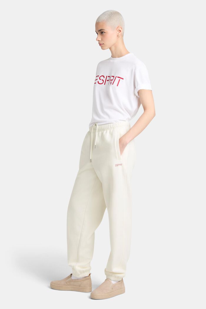 Pantaloni della tuta con logo in pile di cotone, unisex, OFF WHITE, detail image number 1