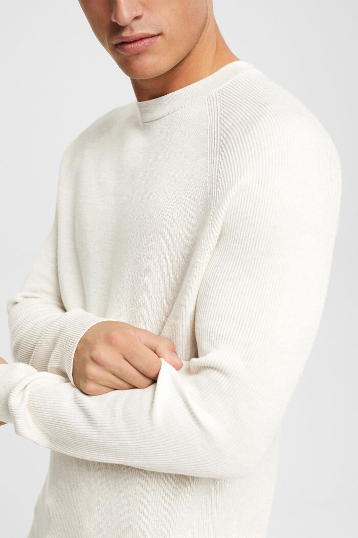Pullover girocollo, 100% cotone, OFF WHITE, detail image number 0