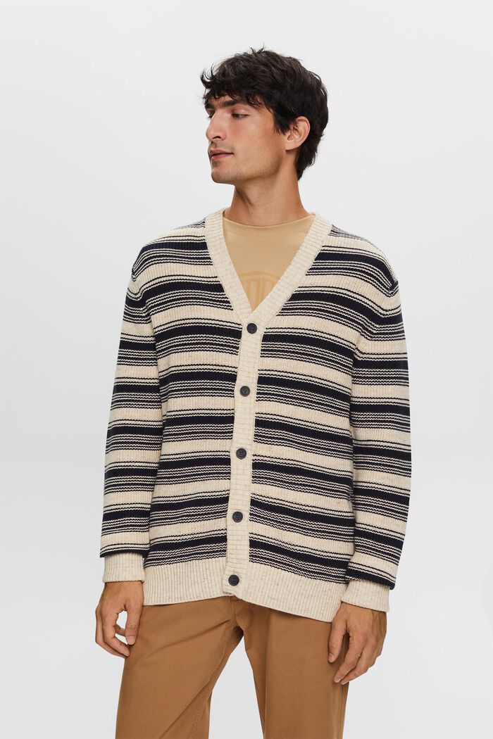Cardigan a righe con scollo a V, 100% cotone, NAVY, detail image number 4
