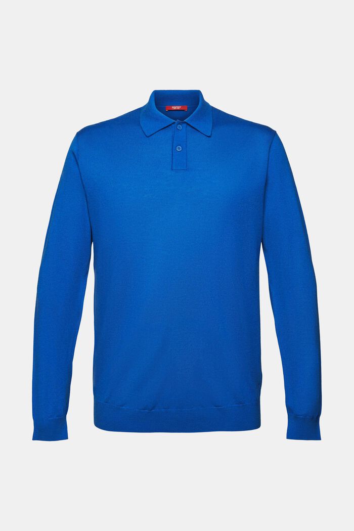 Pullover stile polo in lana, BRIGHT BLUE, detail image number 6