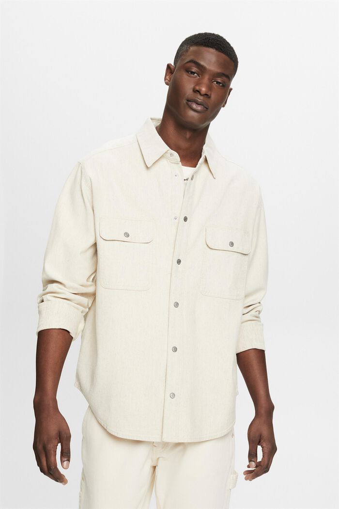 Overshirt a manica lunga in stile utility, OFF WHITE, detail image number 0