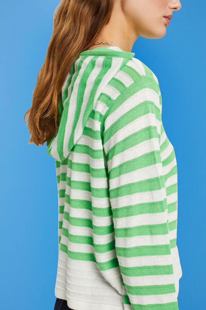 Felpa con cappuccio in maglia a righe con lino, GREEN, detail image number 2