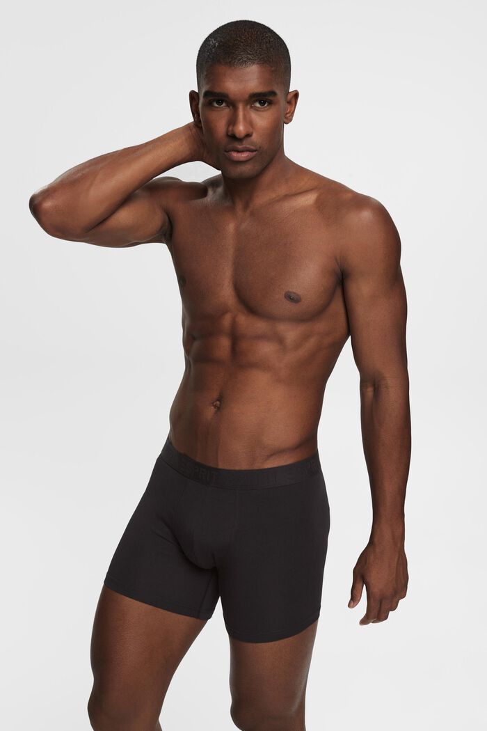 Shorts da uomo lunghi in cotone elasticizzato, confezione multipla, BLACK, detail image number 2