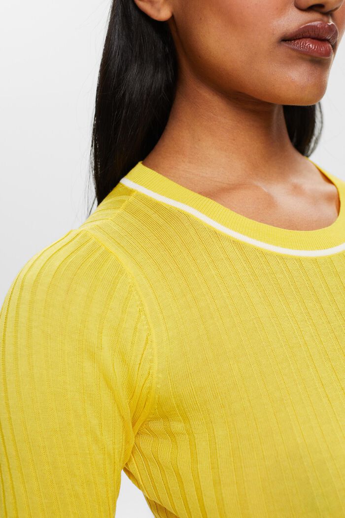Pullover girocollo a coste, YELLOW, detail image number 3