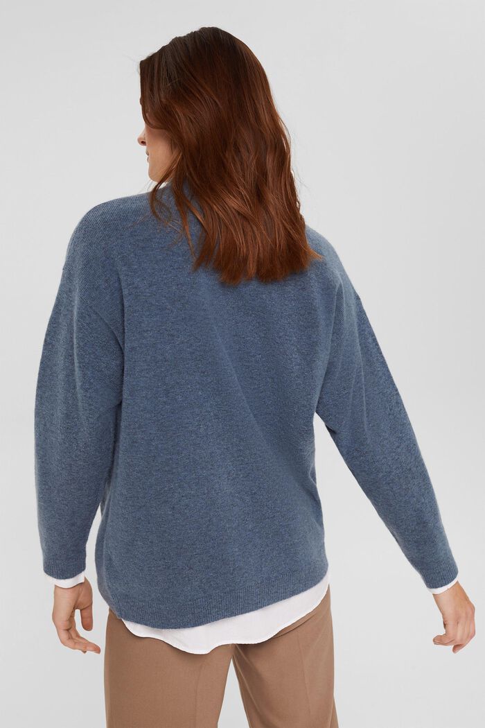 Con lana di lama: pullover con scollo a V, PETROL BLUE, detail image number 3