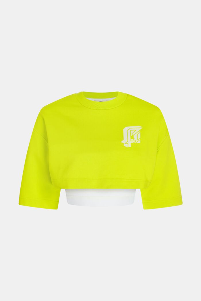 Set in felpa cropped 2 in 1 fluo con logo, LIME YELLOW, detail image number 6