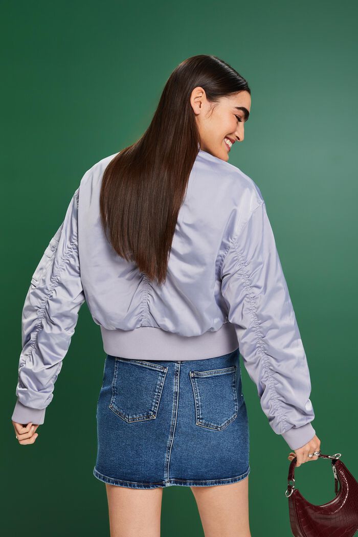 Giacca bomber cropped in raso, LIGHT BLUE LAVENDER, detail image number 2