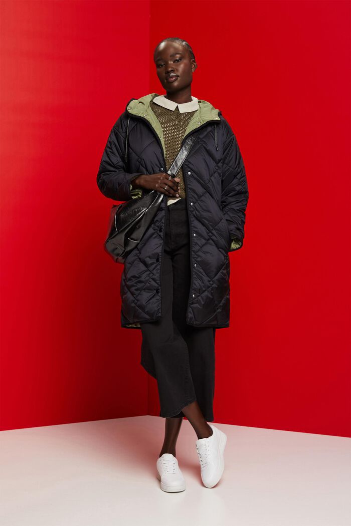 Cappotto trapuntato con cappuccio, BLACK, detail image number 1